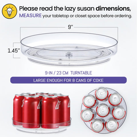 LANDNEOO 9-inch clear acrylic lazy susan side view, ideal for corner cabinet storage