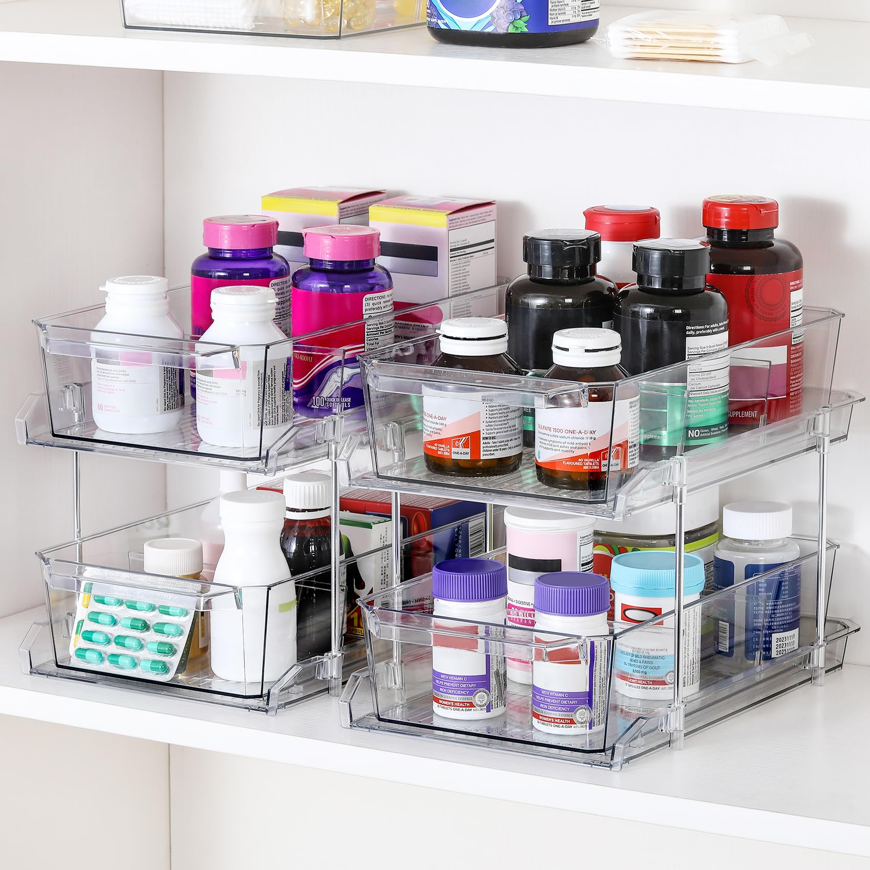 LANDNEOO bathroom makeup organizer keeps cosmetics neatly displayed on the counter.