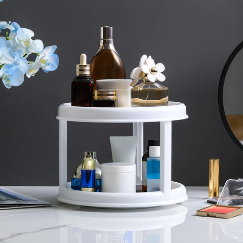 LANDNEOO bathroom vanity organizer rotating shelf keeps cosmetics organized