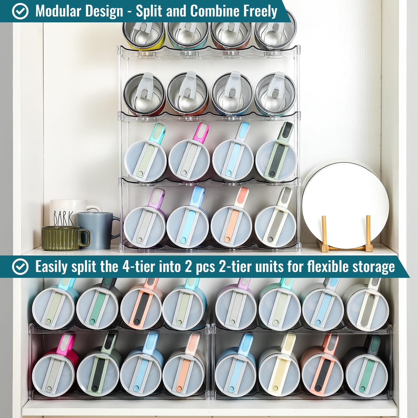 LANDNEOO clear acrylic shelves offer quick visibility and modern kitchen appeal