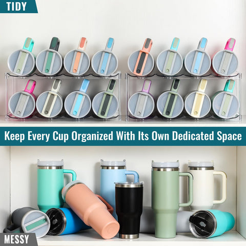 LANDNEOO clear plastic shelf keeps bottles upright and visible.