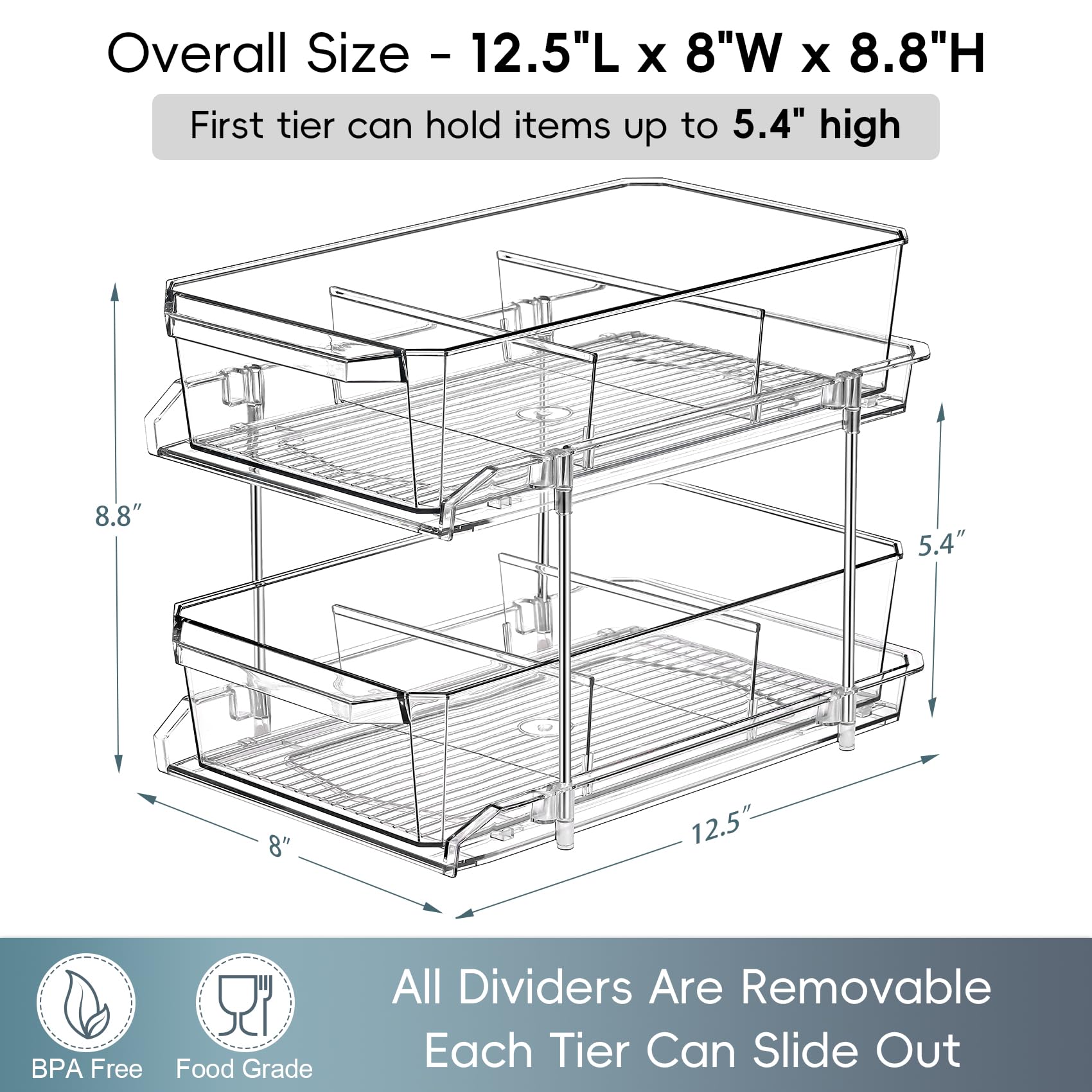 LANDNEOO clear slide-out drawer provides easy access to pantry contents.