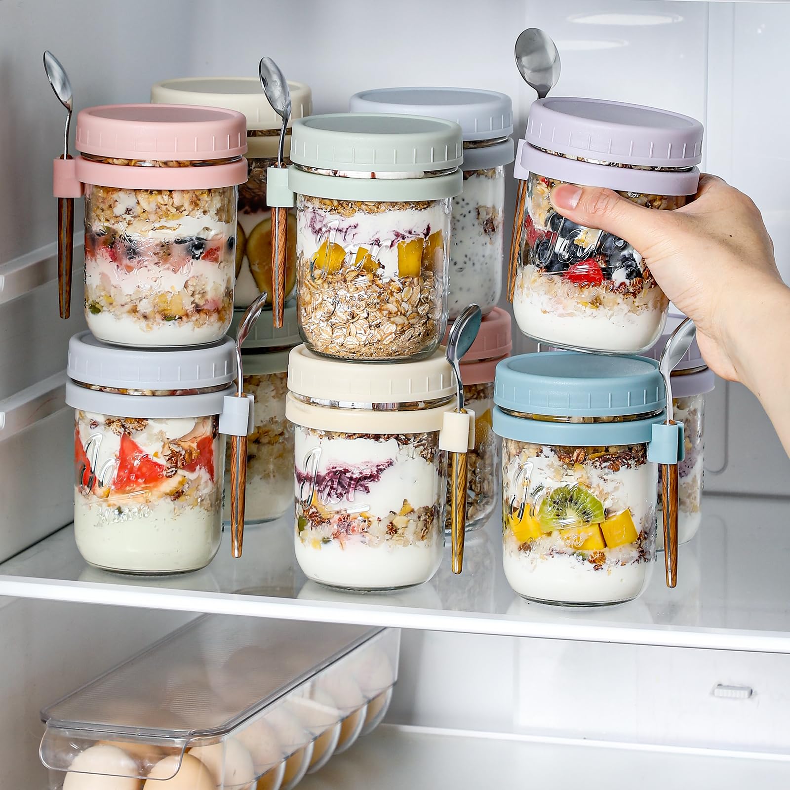 LANDNEOO crystal-clear jars let you see fruits and layers at a glance