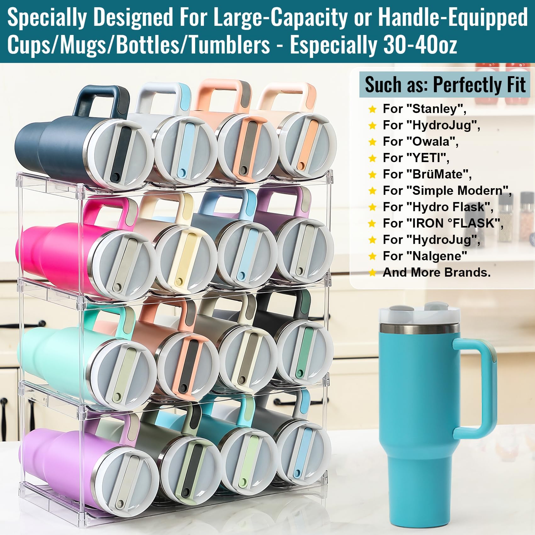 LANDNEOO four-tier storage rack fits large bottles in a clean, clear display