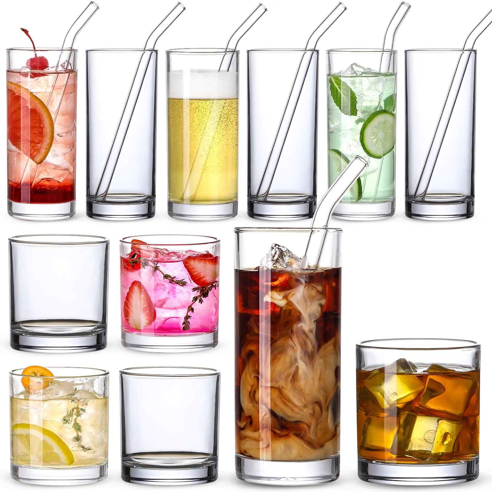LANDNEOO glass cups highball and rock set, crystal-clear and versatile for daily use