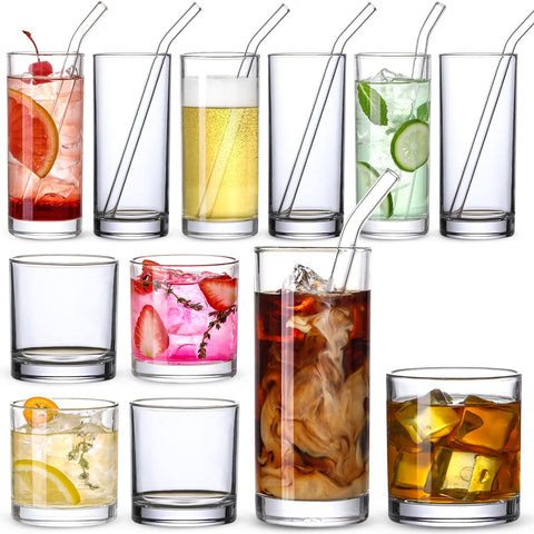 LANDNEOO glass cups highball and rock set, crystal-clear and versatile for daily use