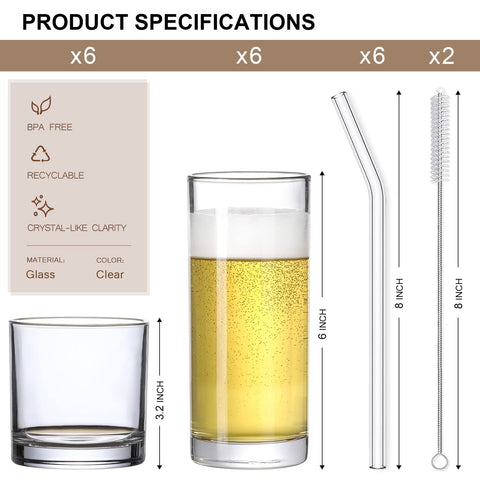 LANDNEOO glass straws pack, compatible with the glass cup set for easy cleanup