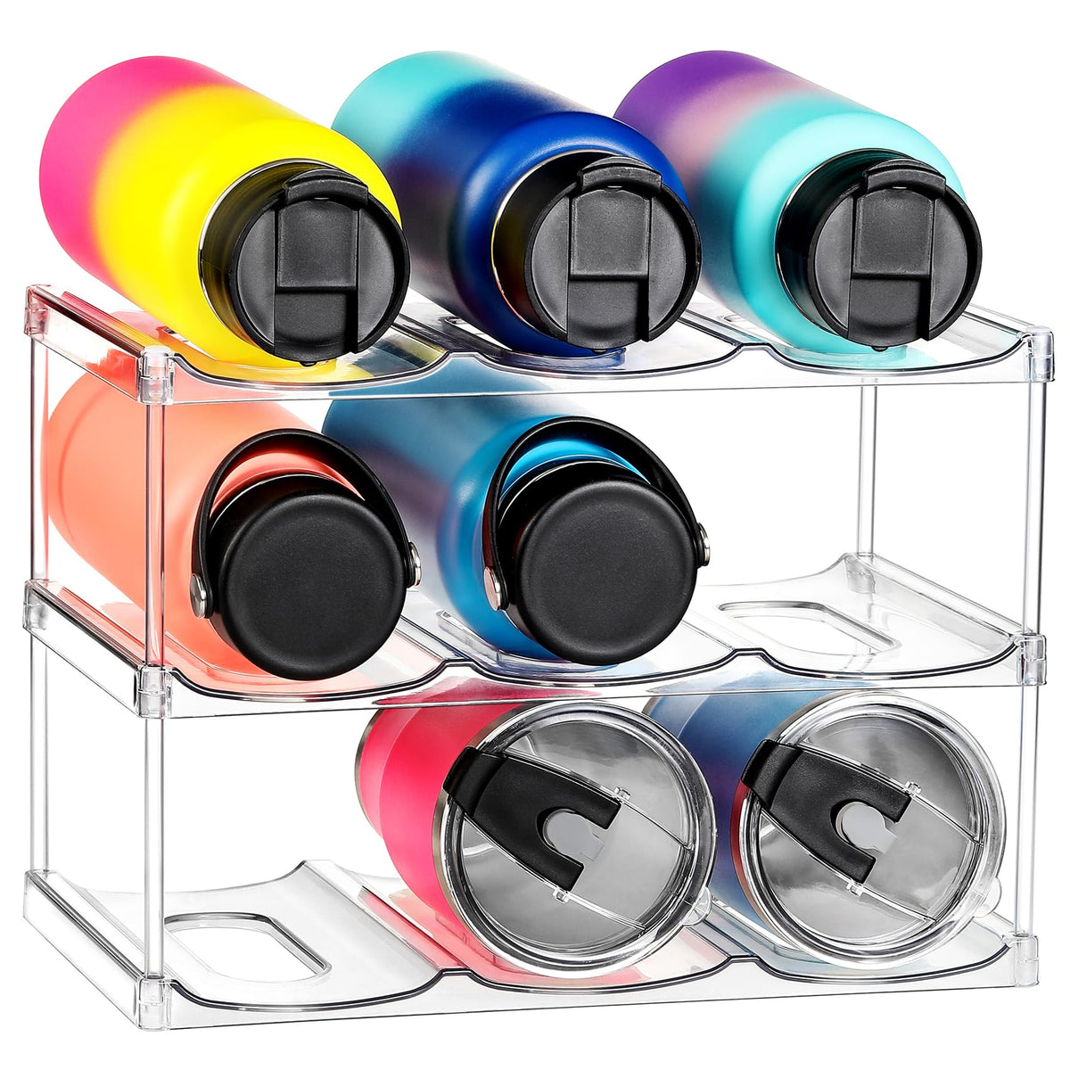 LANDNEOO larger-compartment bottle rack holds large tumblers securely