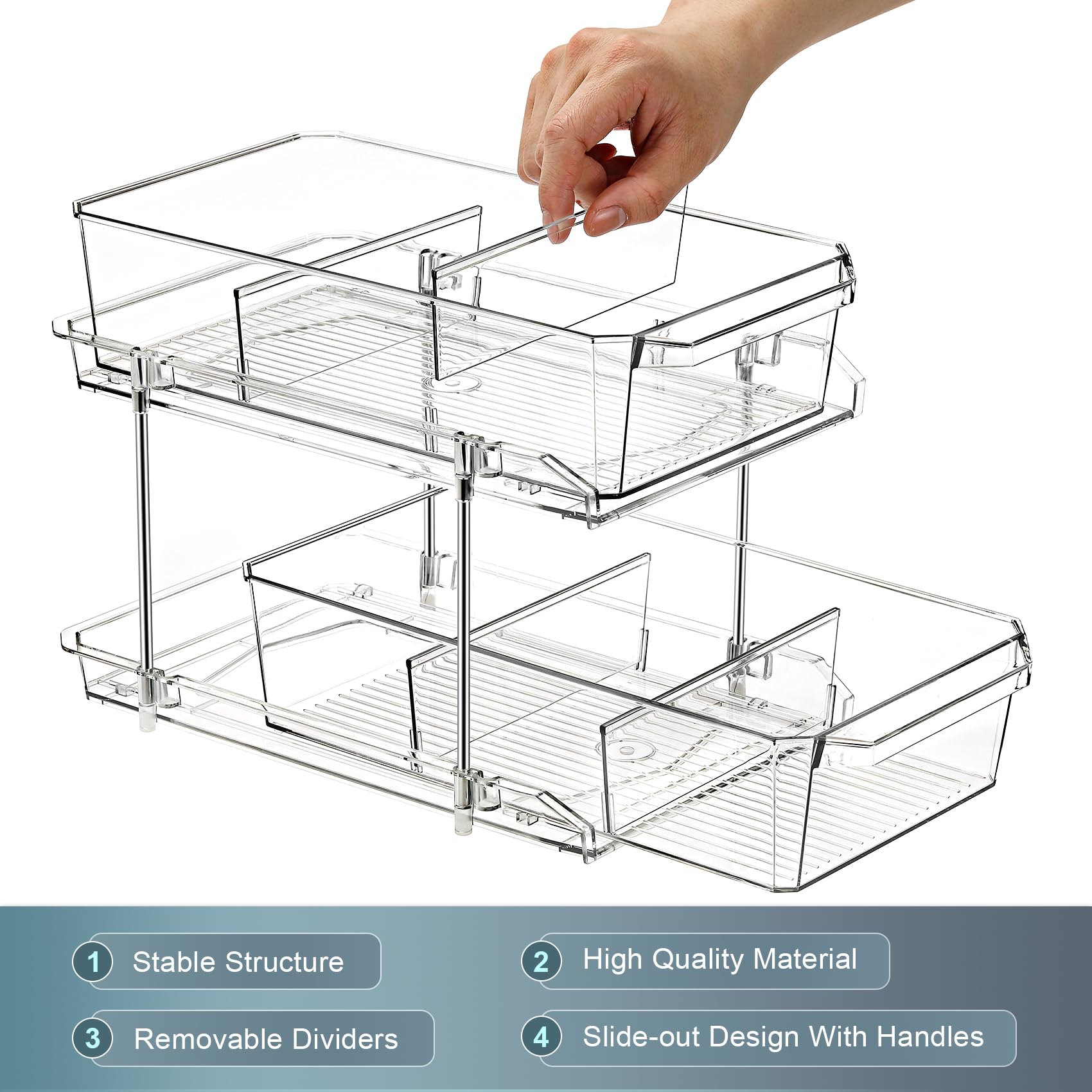 LANDNEOO medicine cabinet organizer keeps small bottles reachable.