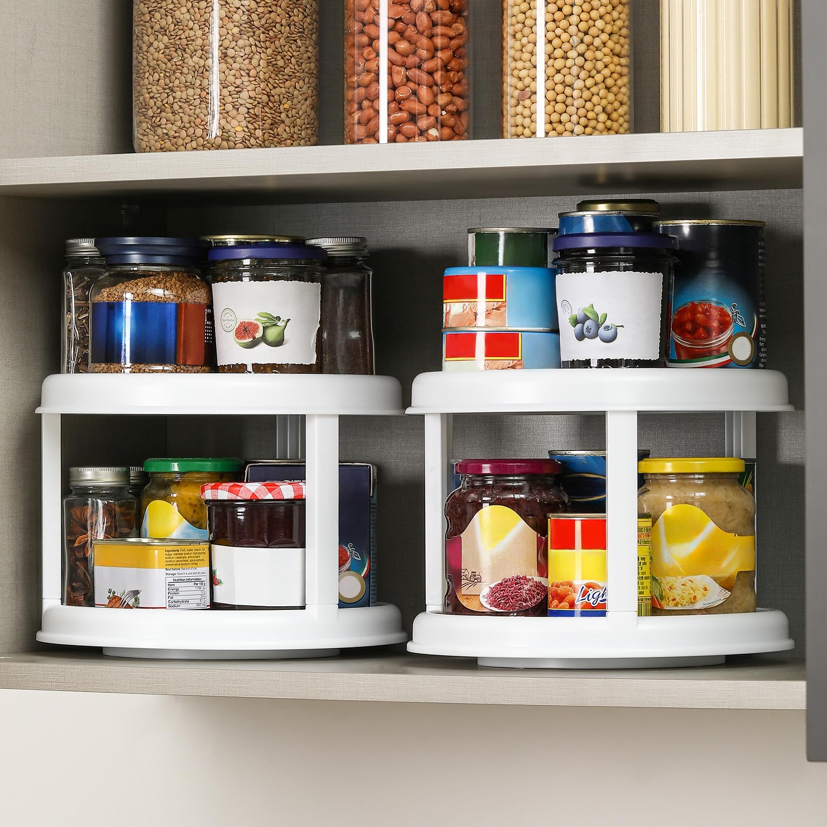 LANDNEOO pantry spin rack two-tier makes snacks and drinks easy to see