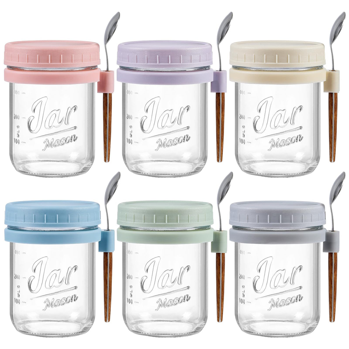 LANDNEOO six-pack overnight oats containers with 16oz jars for easy meal prep