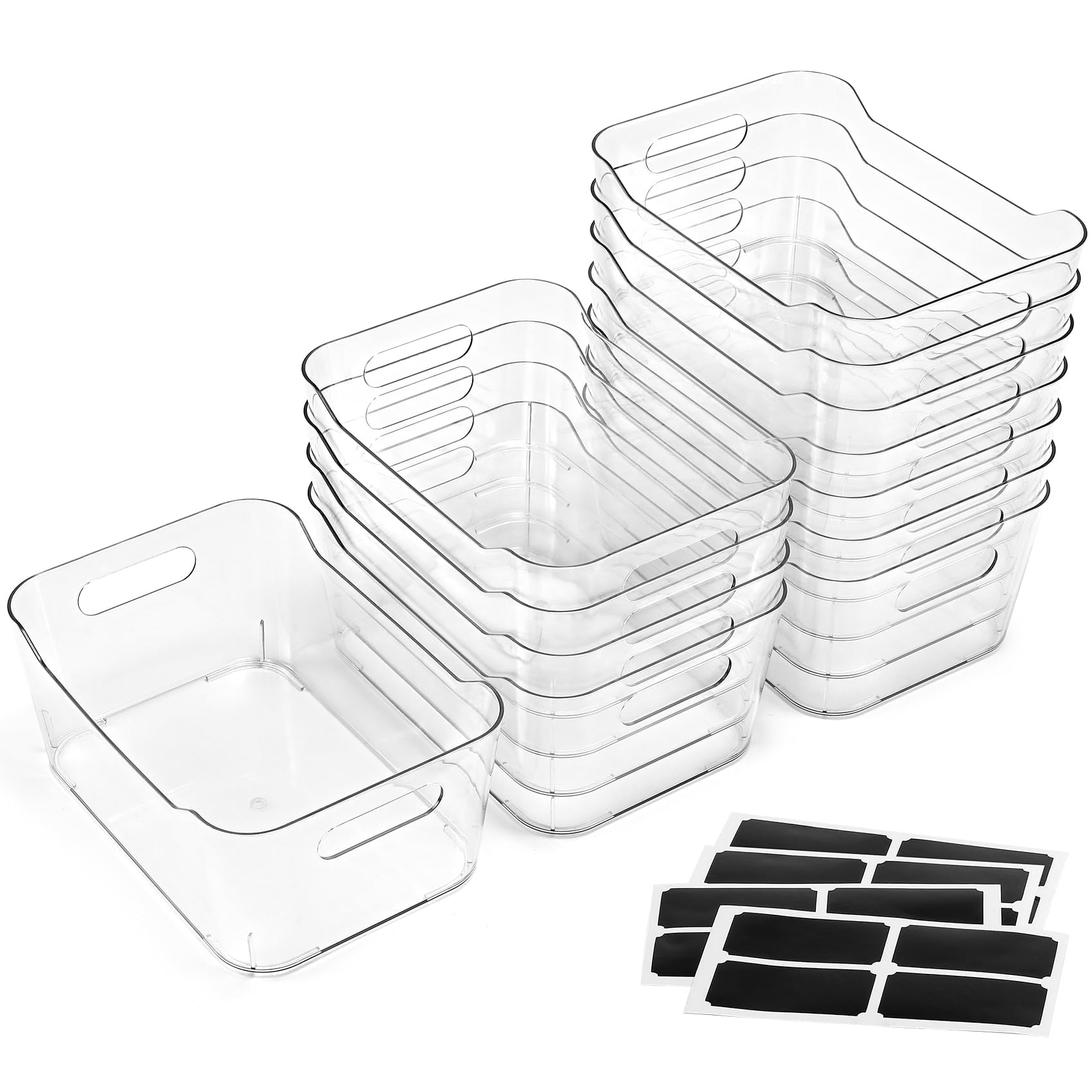 LANDNEOO SOHO 12-pack clear bins on fridge shelf for organized food storage.