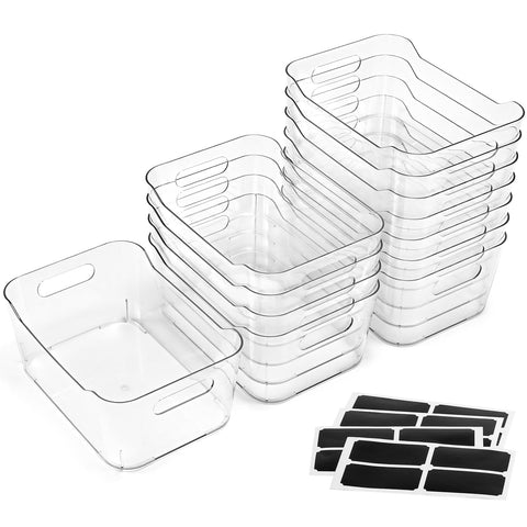 LANDNEOO SOHO 12-pack clear bins on fridge shelf for organized food storage.
