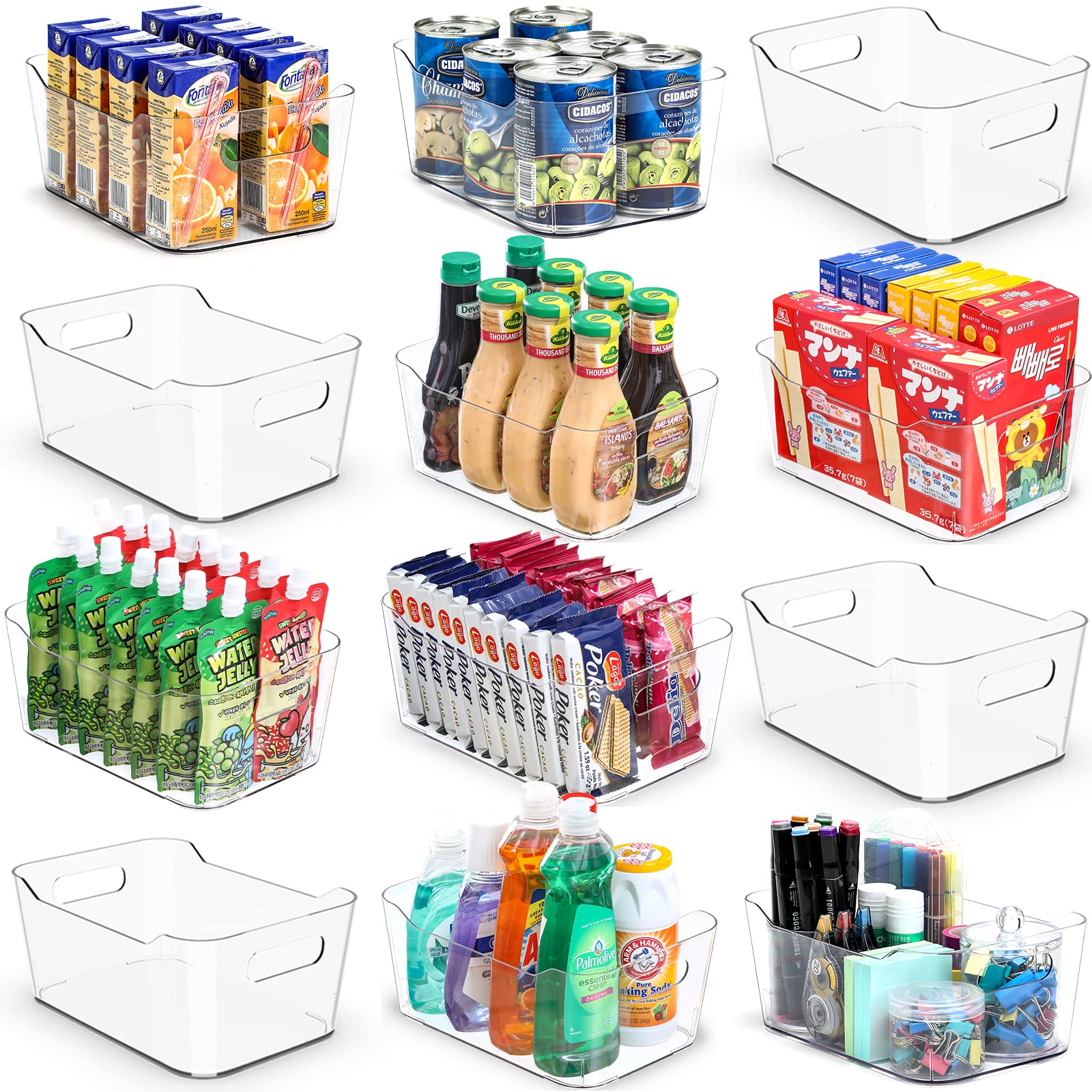 LANDNEOO SOHO 12-pack clear bins with handles for easy removal.