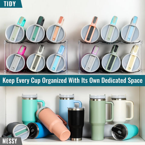 LANDNEOO stackable water bottle holder saves cabinet space and helps access.