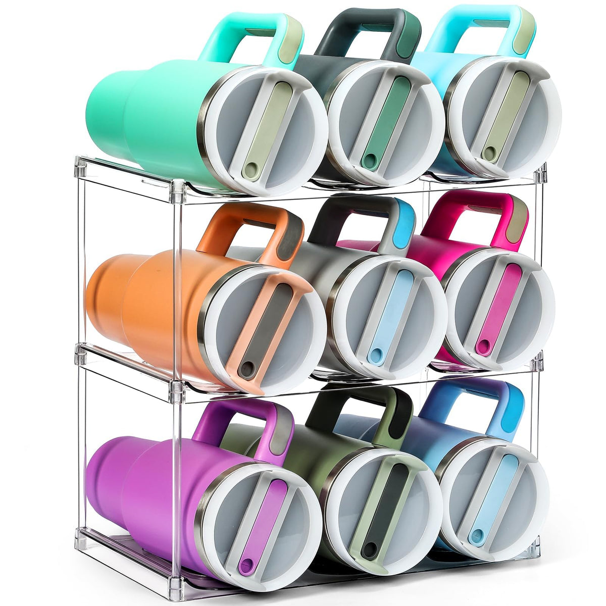 LANDNEOO Stanley 40oz bottle organizer keeping large bottles neatly stored on kitchen shelves