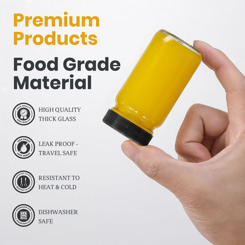 LANDNEOO wide-mouth 2oz glass bottle enables simple filling and pouring.