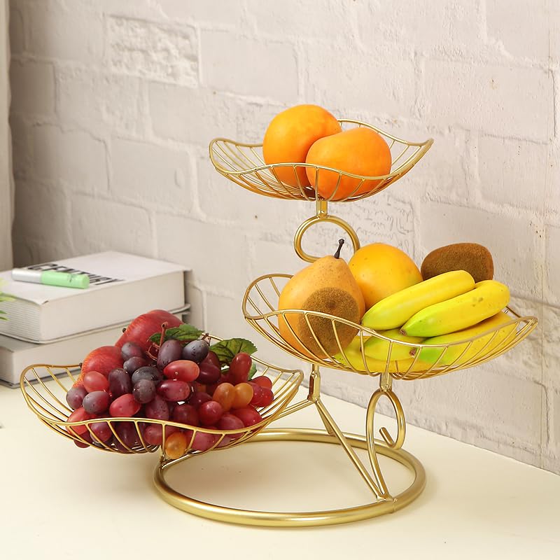 LANDTOM metal 3-tier fruit basket stand displaying organized, vibrant fruits
