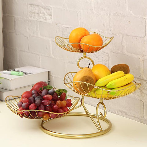 LANDTOM metal 3-tier fruit basket stand displaying organized, vibrant fruits