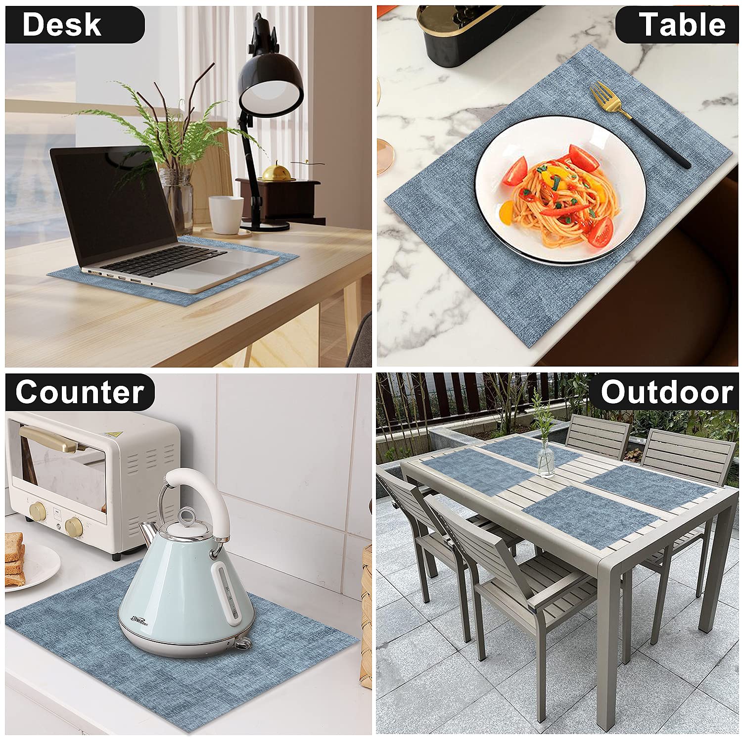 LANDVIEW placemats on kitchen table illustrate easy care with damp cloth