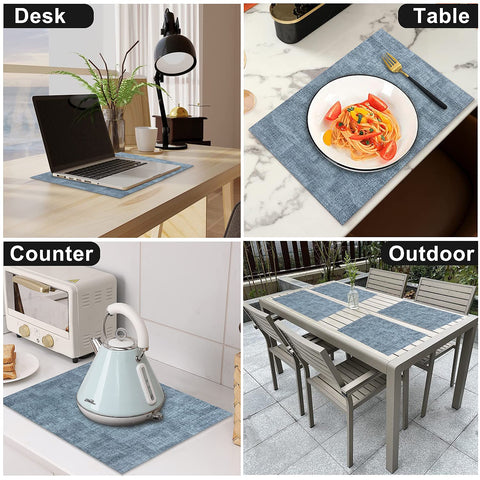 LANDVIEW placemats on kitchen table illustrate easy care with damp cloth