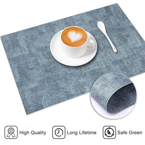 LANDVIEW blue placemats neatly rolled for storage or laid flat for daily dining