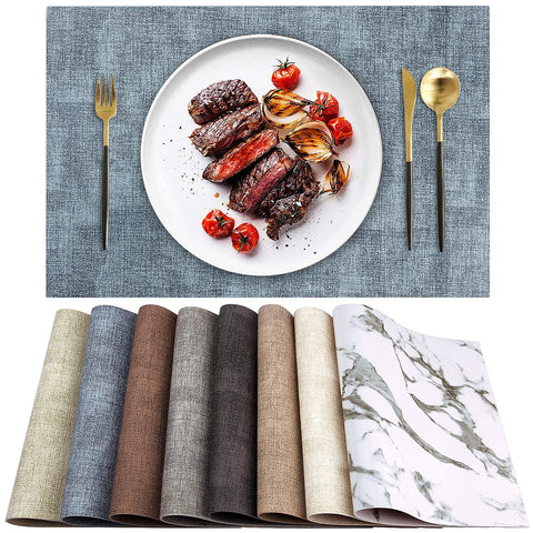 LANDVIEW leather heat-resistant placemats with textured blue surface protecting table from heat and stains