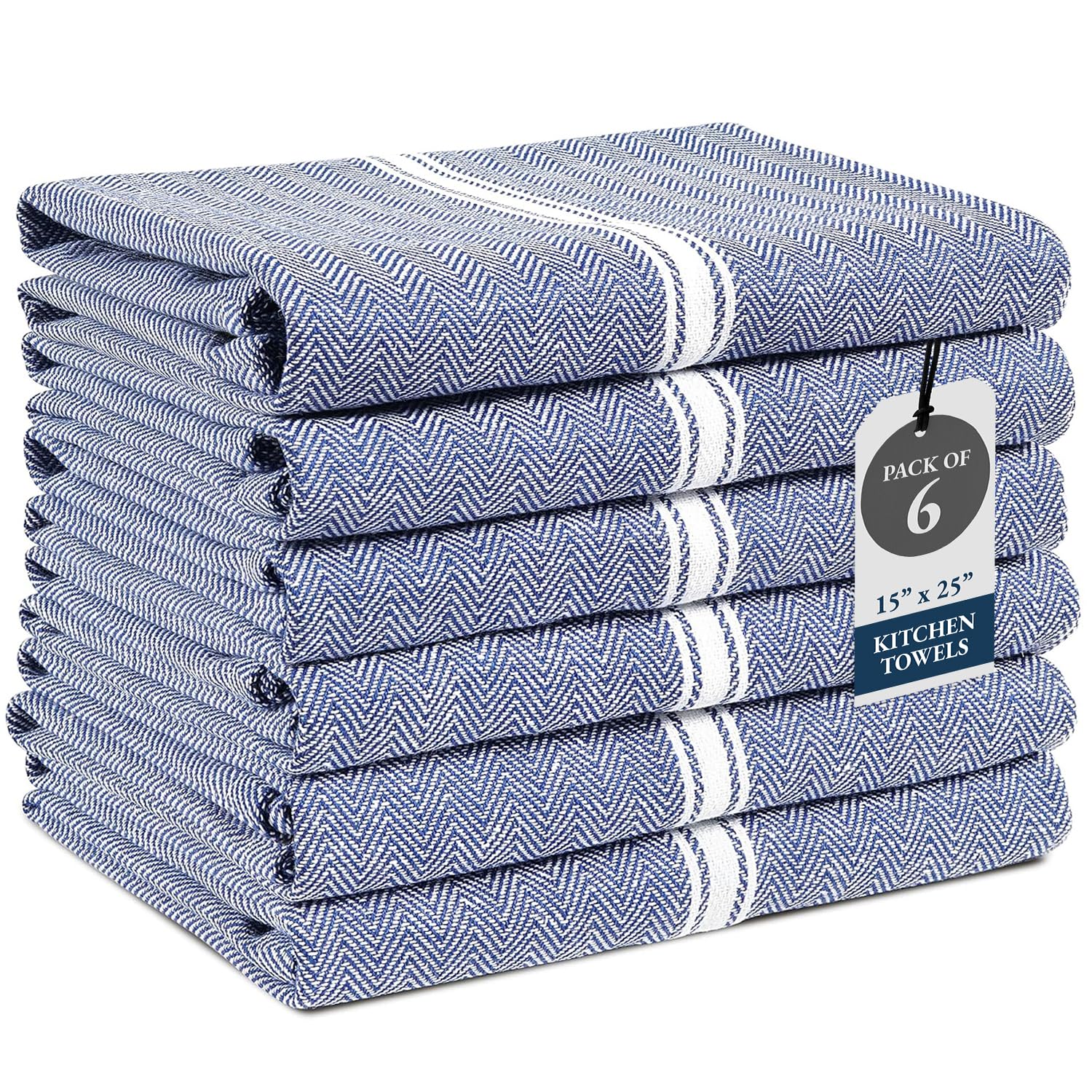 Lane Linen blue chambray kitchen towels, absorbent and lint-free for easy dish drying.