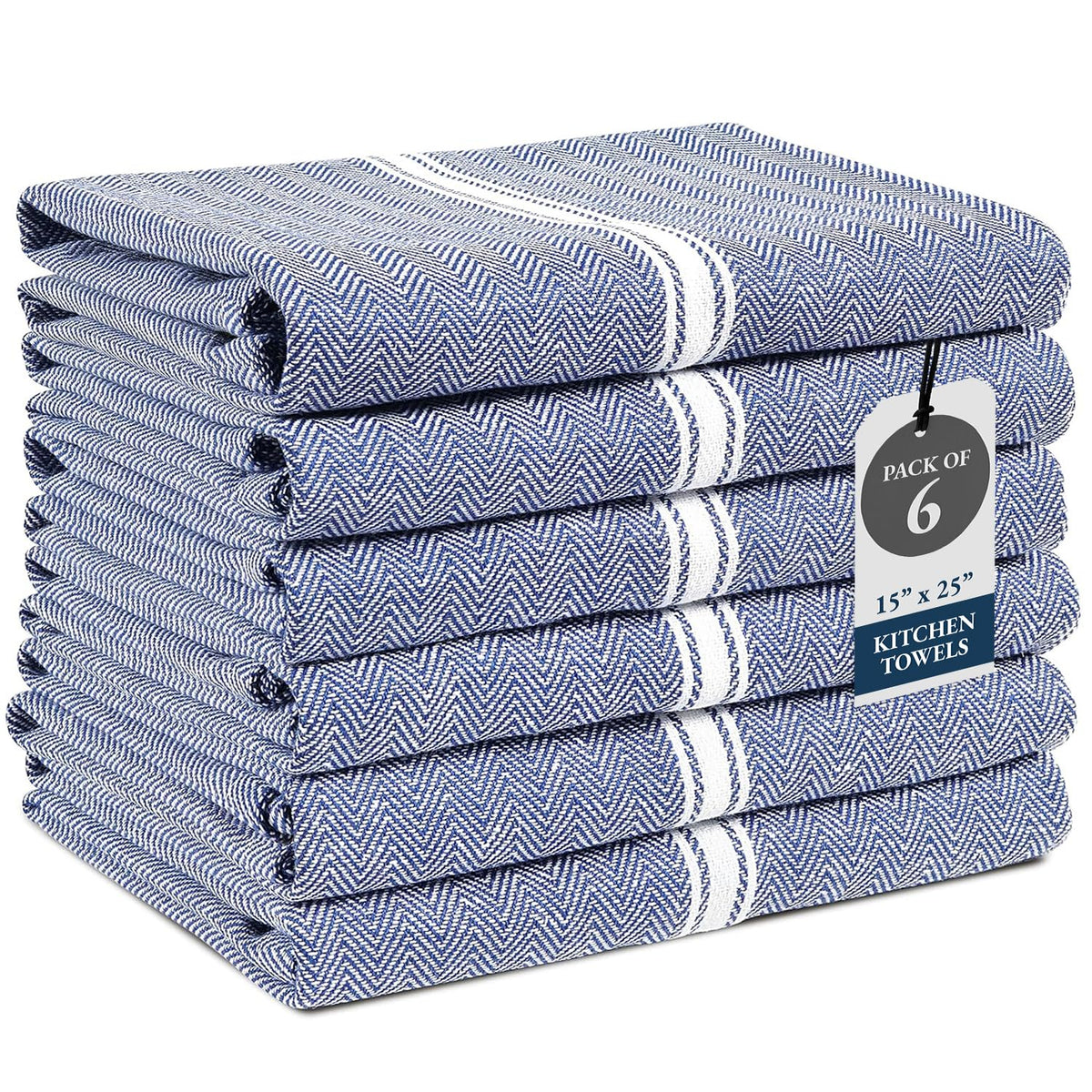 Lane Linen blue chambray kitchen towels, absorbent and lint-free for easy dish drying.