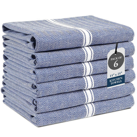 Lane Linen blue chambray kitchen towels, absorbent and lint-free for easy dish drying.
