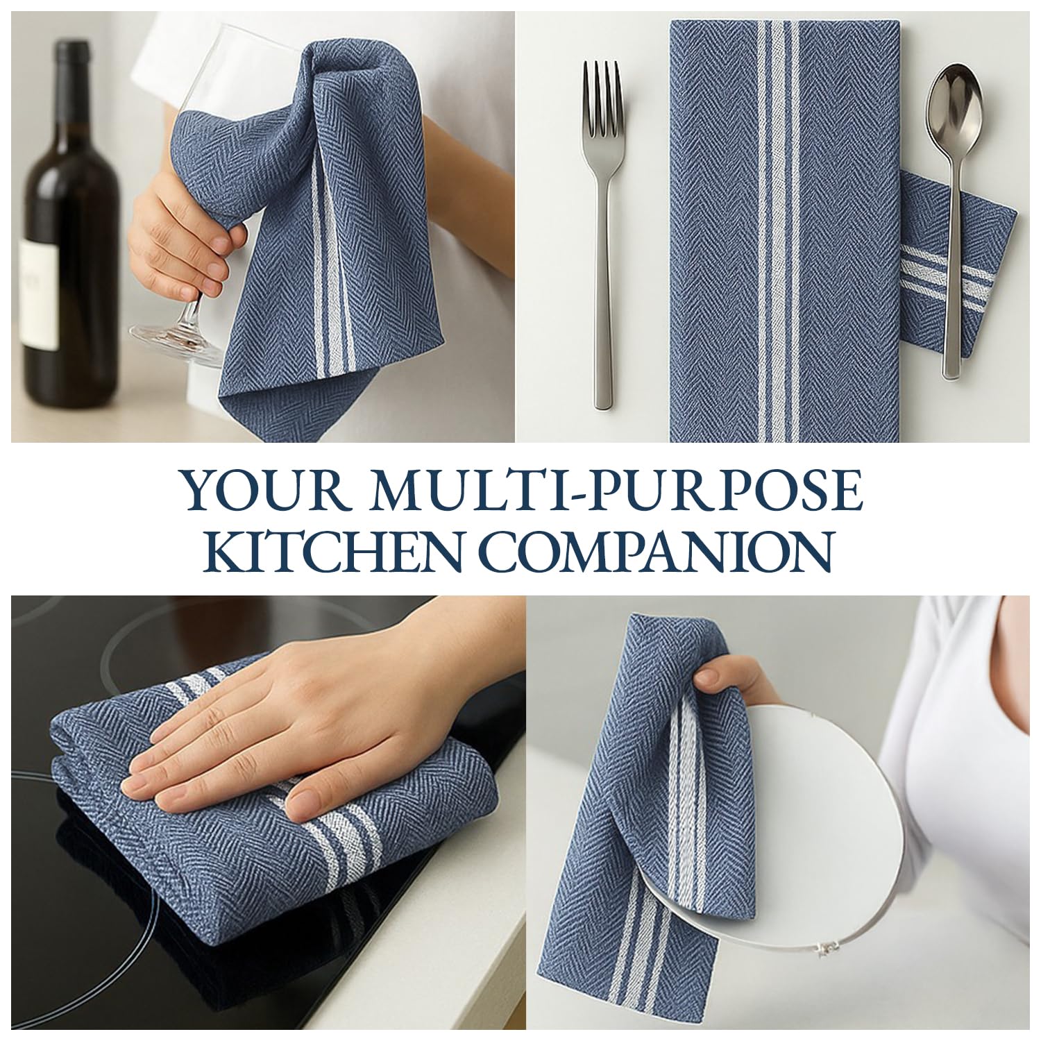 Lane Linen six-pack blue towels stay bright after many washes.