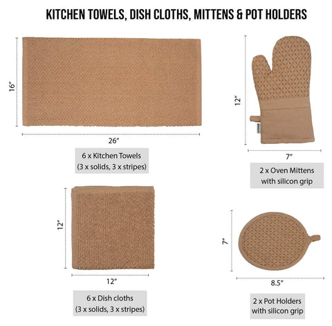 Lane Linen beige dish towels measuring 16x26 for quick spill cleanup