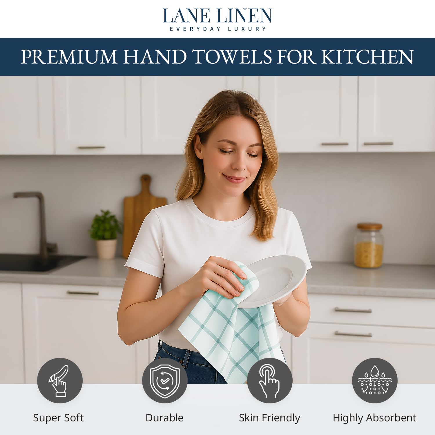 Lane Linen dishcloths absorb liquids quickly for easy cleanup.