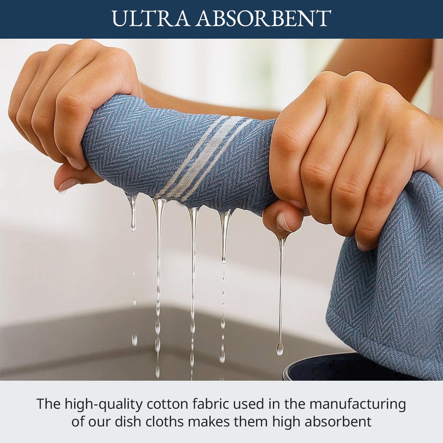 Lane Linen Indigo towels close-up of weave, showing lasting durability through many washes.