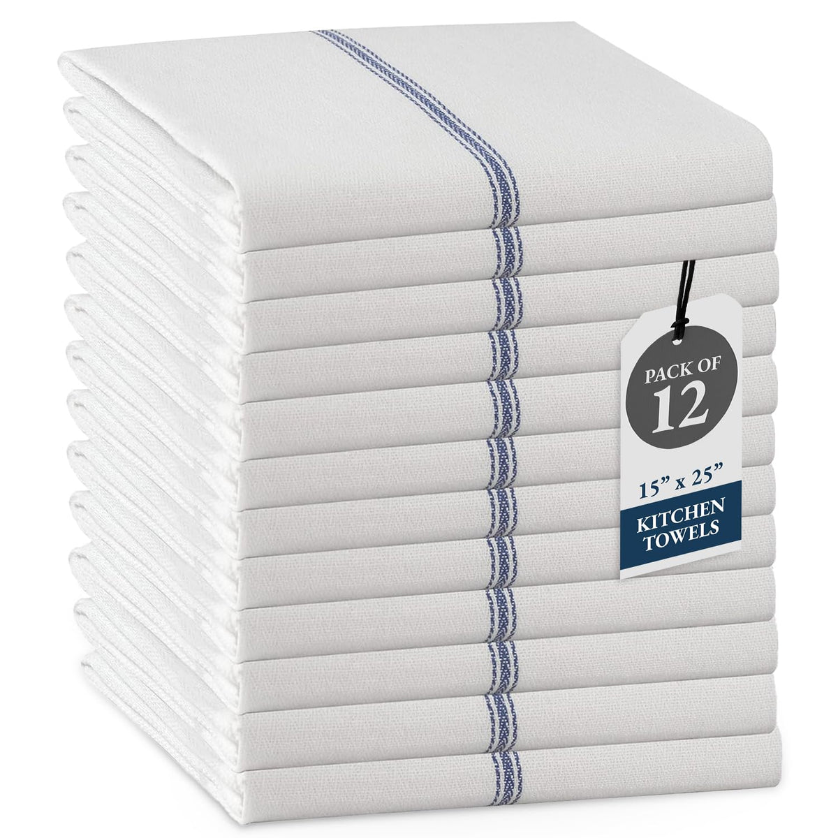 Lane Linen kitchen towel blue stripe set for stylish, quick drying.