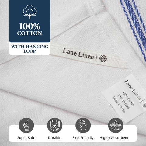 Lane Linen blue stripe towels ready gift for kitchen lovers.