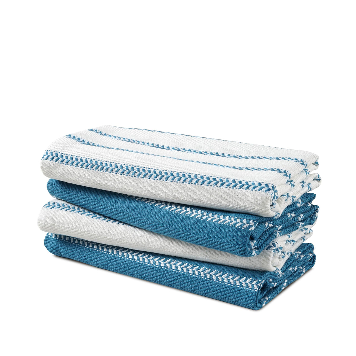 Lane Linen four-pack blue sapphire kitchen towels 18x28 absorb spills quickly.
