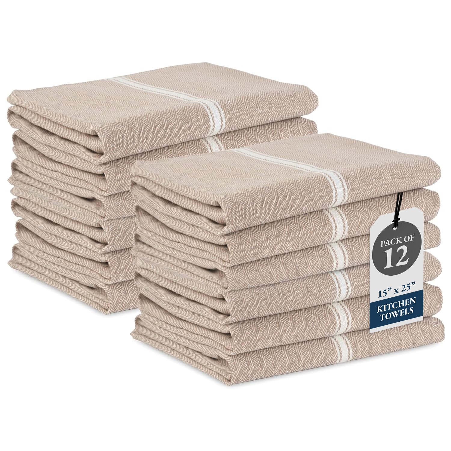 Lane Linen kitchen towels folded in beige for quick spill cleanup