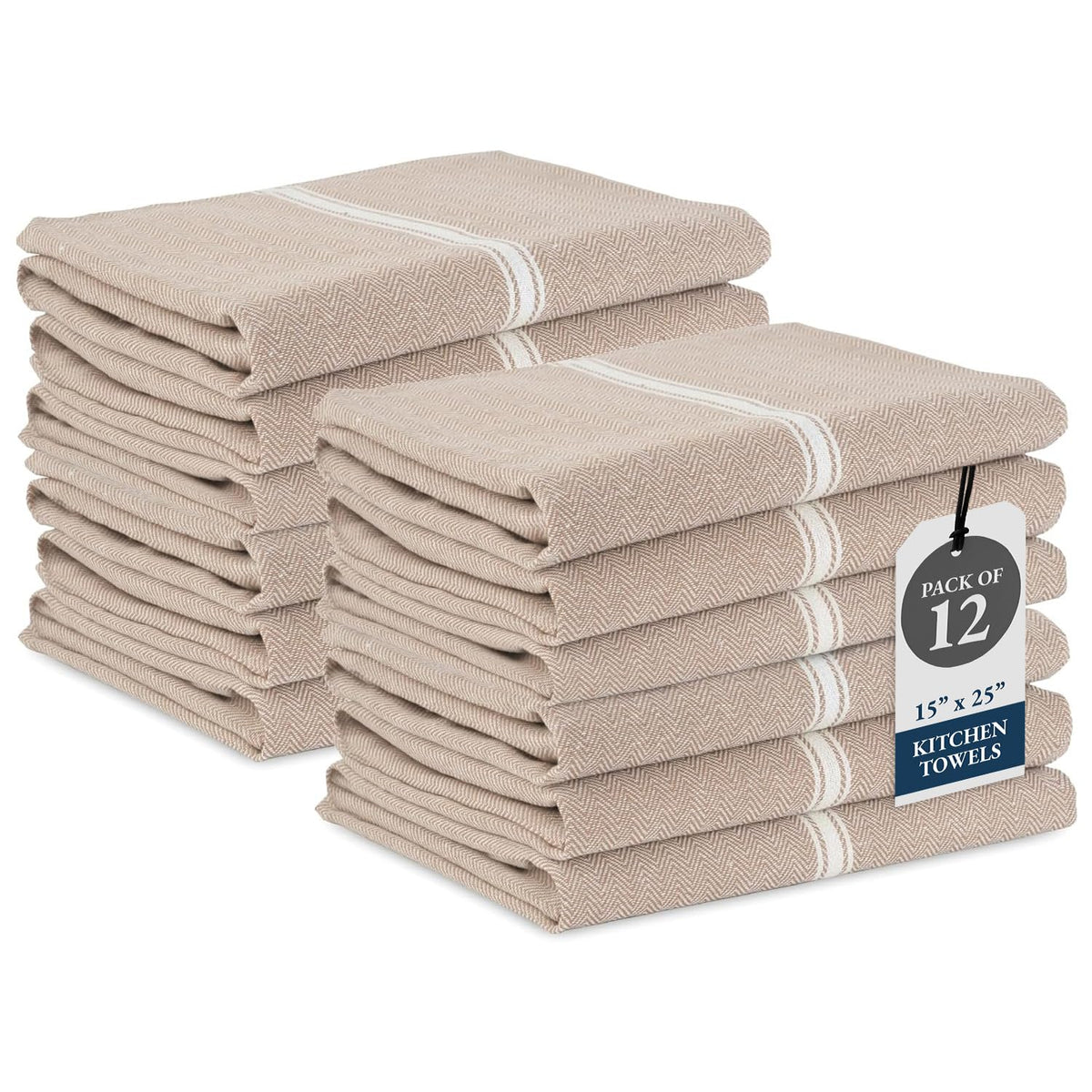 Lane Linen kitchen towels folded in beige for quick spill cleanup