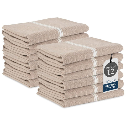 Lane Linen kitchen towels folded in beige for quick spill cleanup