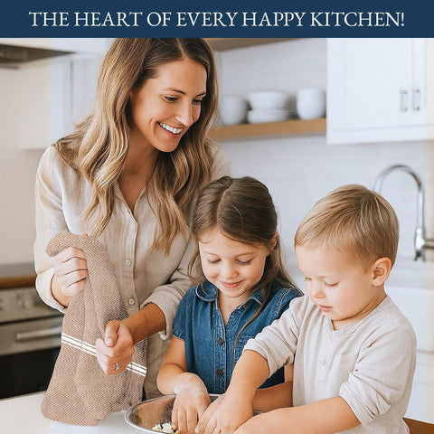 Lane Linen striped-design towels add elegant kitchen style