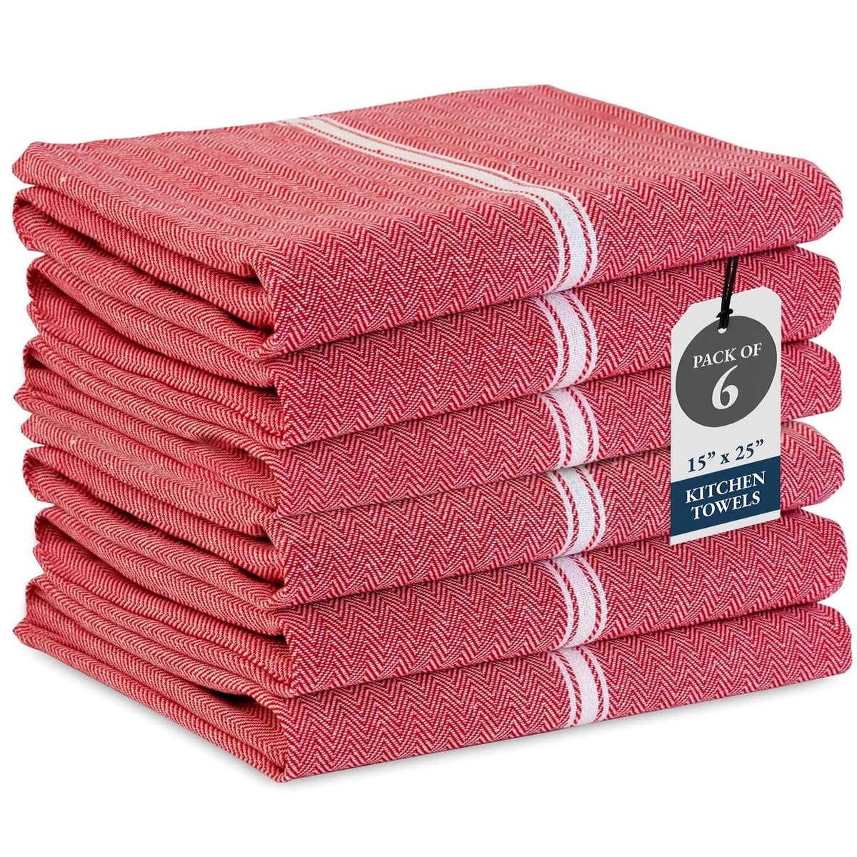 LANE LINEN kitchen towels set in red, 14x25, absorbent for easy cleanup