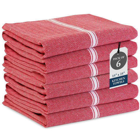 LANE LINEN kitchen towels set in red, 14x25, absorbent for easy cleanup