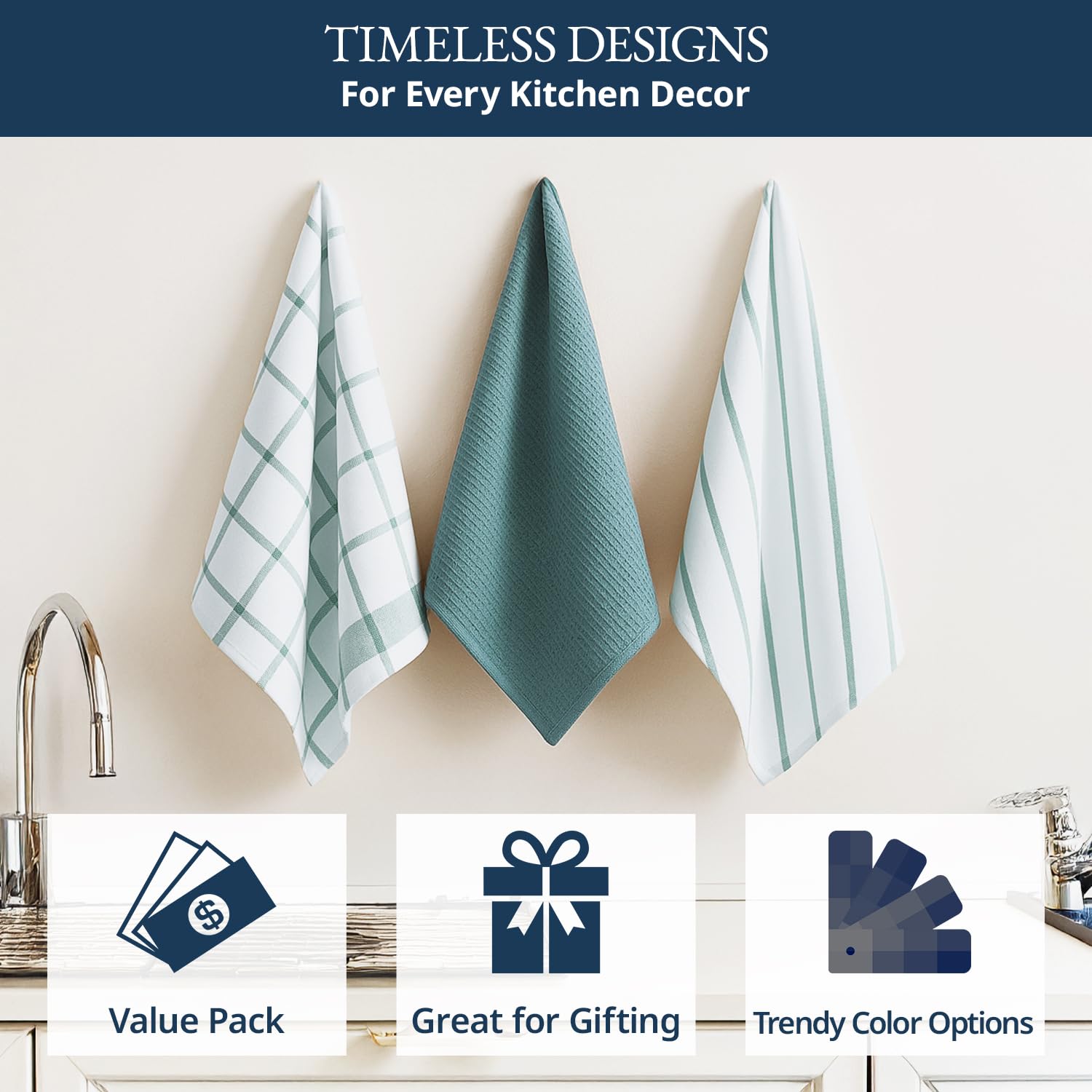 Lane Linen multi-use towels in aqua serve as napkins or hand towels.