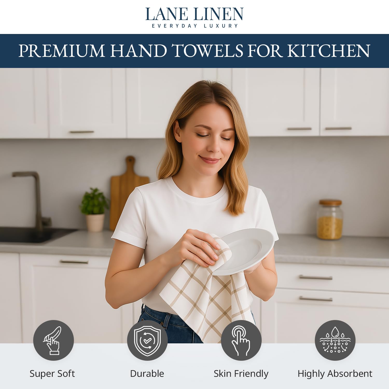 LANE LINEN quick-drying kitchen towel 18x28 in beige