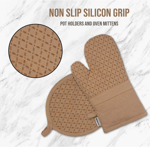 Lane Linen silicone oven mitts provide heat grip up to 500°F