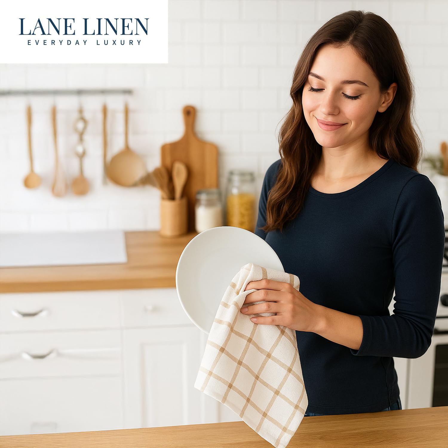LANE LINEN soft beige towels with natural cotton feel