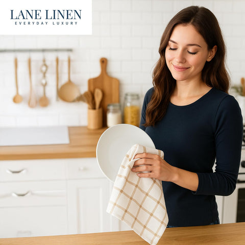 LANE LINEN soft beige towels with natural cotton feel