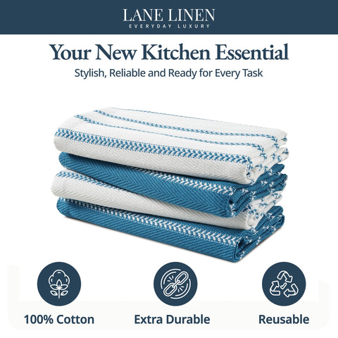 Lane Linen striped design towels add elegance while cleaning countertops.