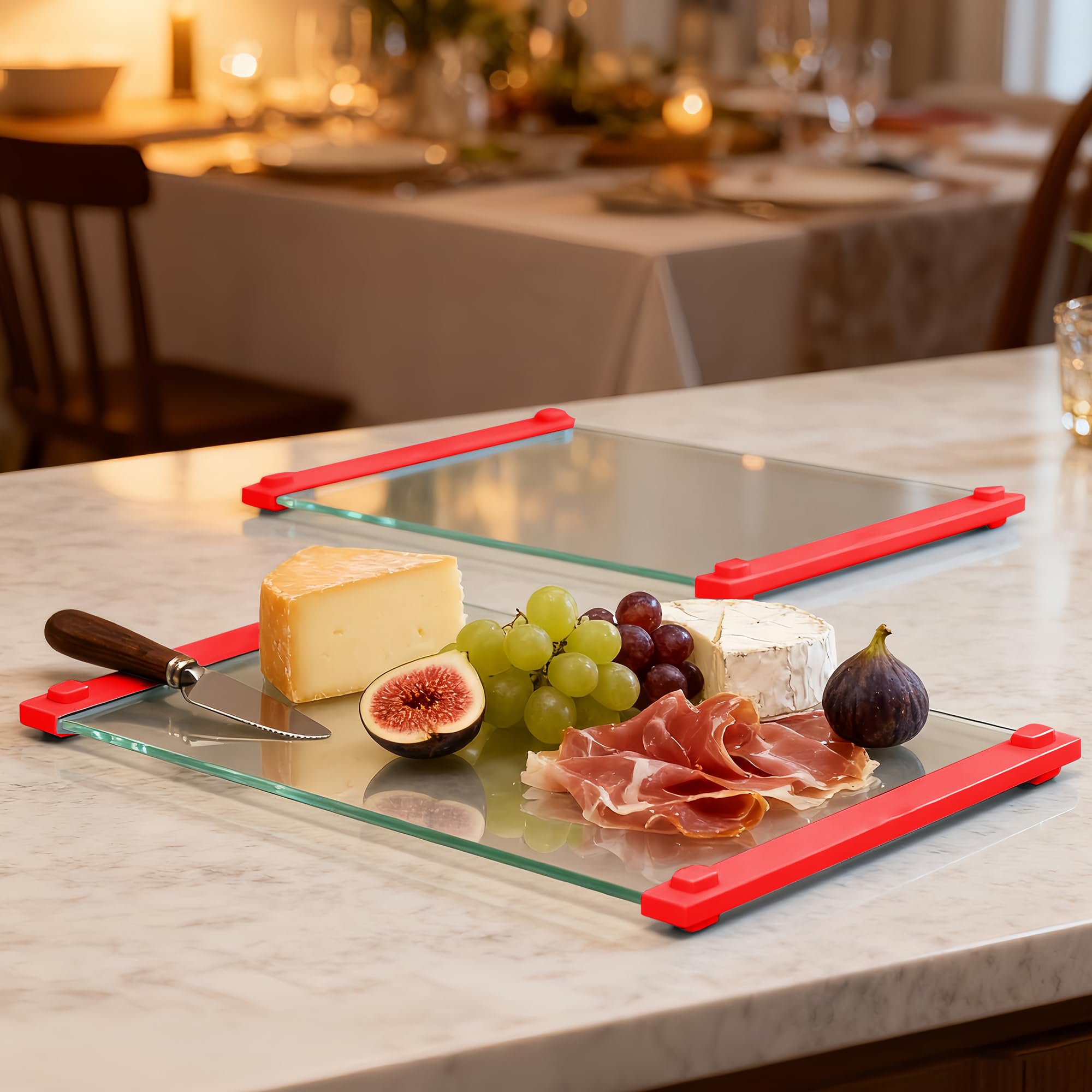 LANGBOHOS glass cutting board 12x8 red, compact prep station